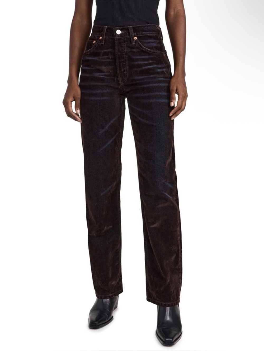 Re/Done 90s High Rise Loose Jeans in Brown Flocked